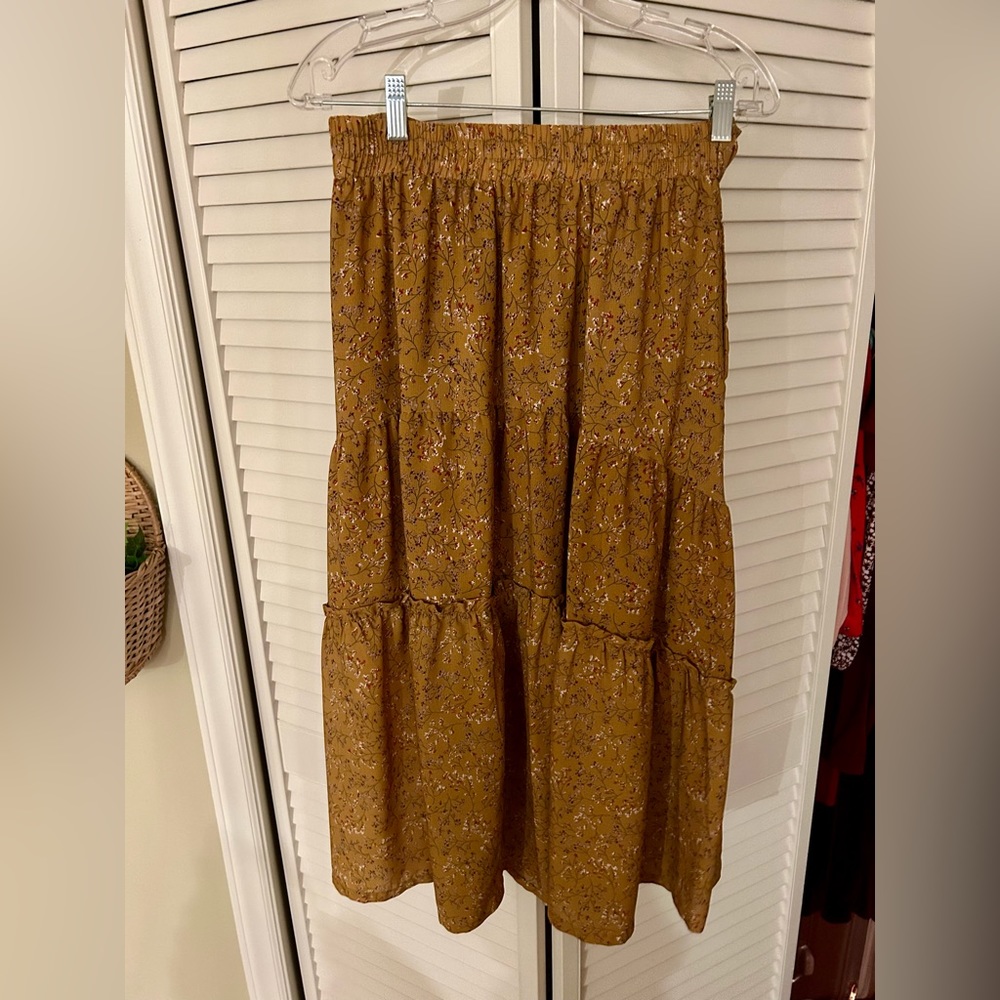 Breath of Youth Yellow Floral Tiered Tie Waist Midi Skirt